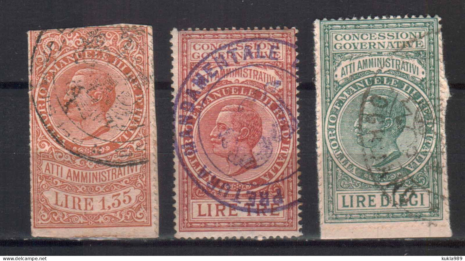 ITALY  STAMPS. 1920s, FISCAL REVENUE TAX 3 STAMPS, USED - Fiscales