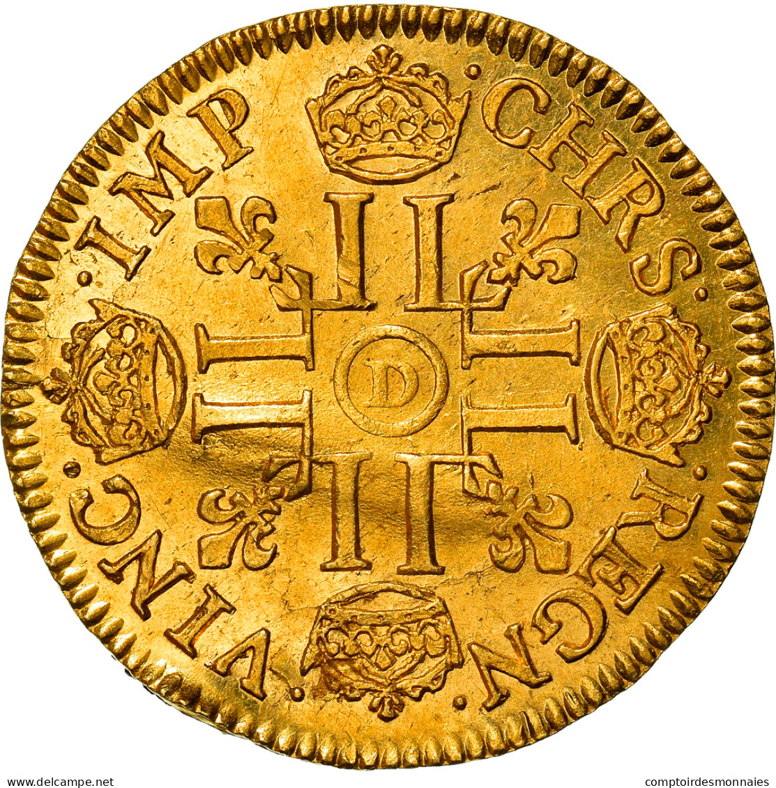 Monnaie, France, Louis XIV, Louis D'or à La Mèche Courte, Louis D'Or, 1645 - 1643-1715 Luigi XIV El Re Sole