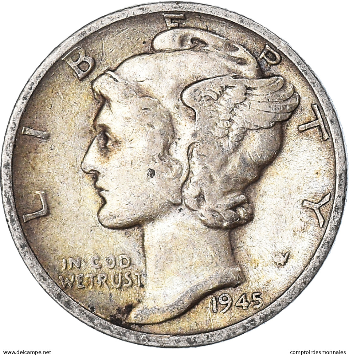 Monnaie, États-Unis, Mercury Dime, Dime, 1945, U.S. Mint, San Francisco, TTB - 1916-1945: Mercury (Mercure)