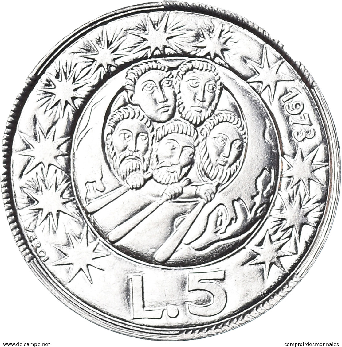Monnaie, Saint Marin , 5 Lire, 1973, Rome, FDC, FDC, Aluminium, KM:24 - Saint-Marin