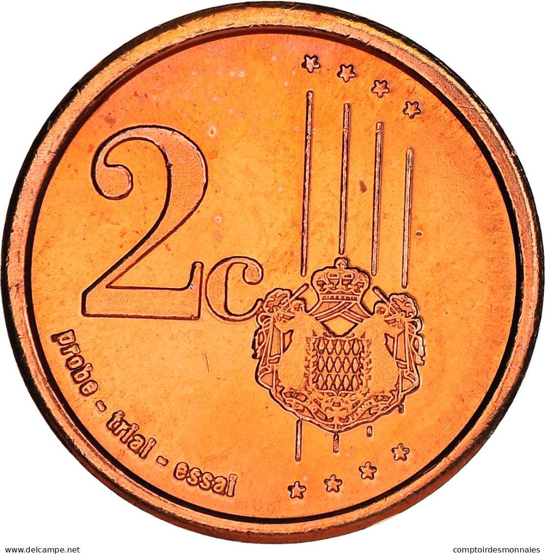 Monaco, 2 Euro Cent, 2C,Essai-TRIAL, 2007, Unofficial Private Coin, SUP, Copper - Essais Privés / Non-officiels