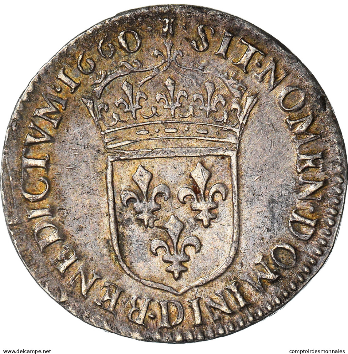 Monnaie, France, Louis XIV, 1/12 Écu à La Mèche Longue, 1/12 ECU, 10 Sols - 1643-1715 Luigi XIV El Re Sole