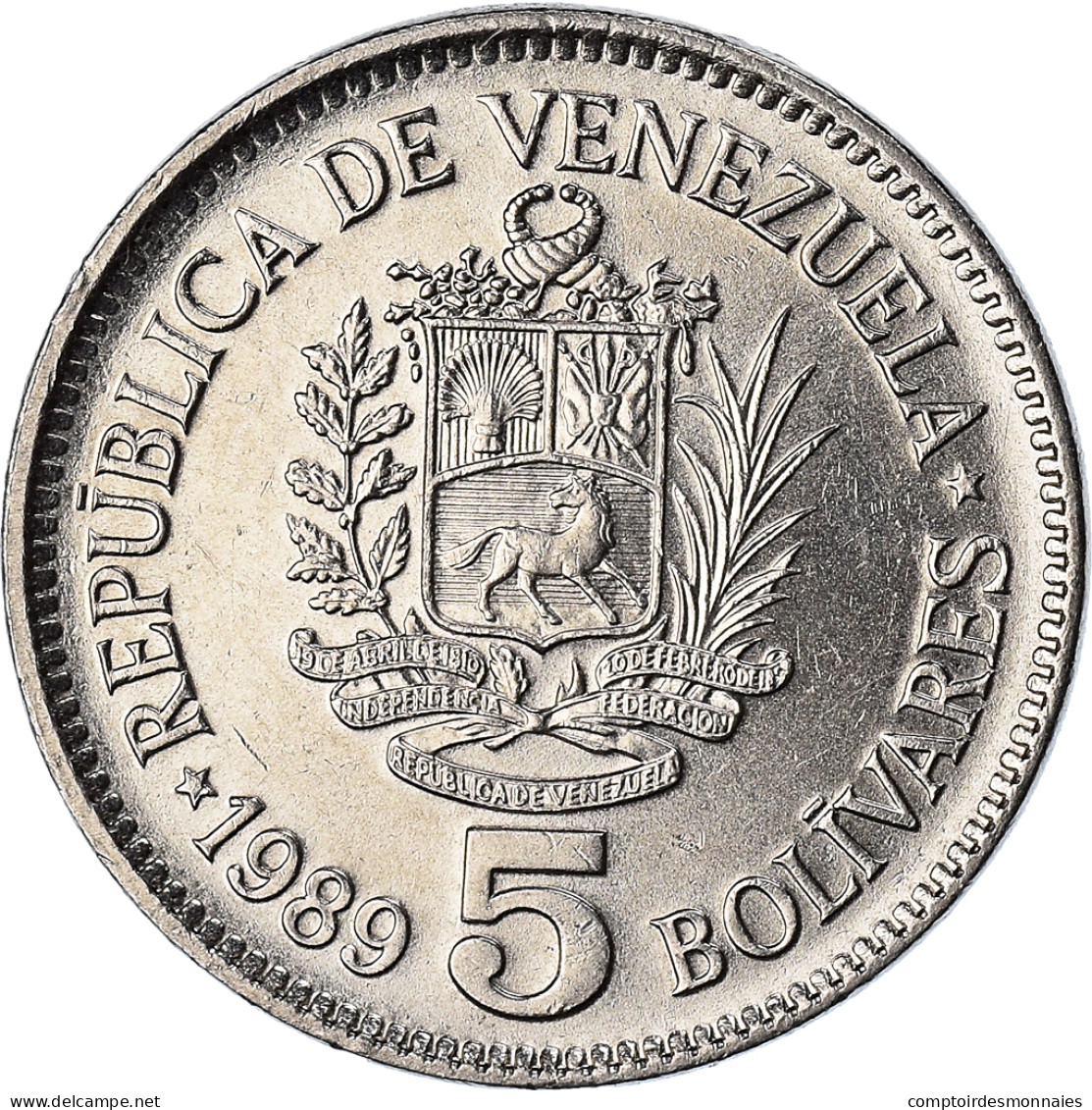 Monnaie, Venezuela, 5 Bolivares, 1989, Werdohl, SUP, Nickel Clad Steel, KM:53a.1 - Venezuela