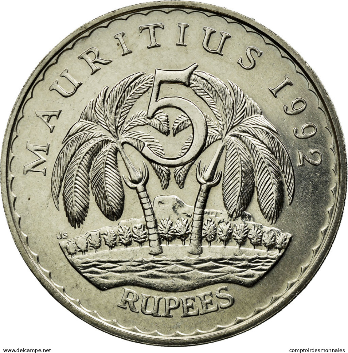 Monnaie, Mauritius, 5 Rupees, 1992, TTB, Copper-nickel, KM:56 - Mauritius