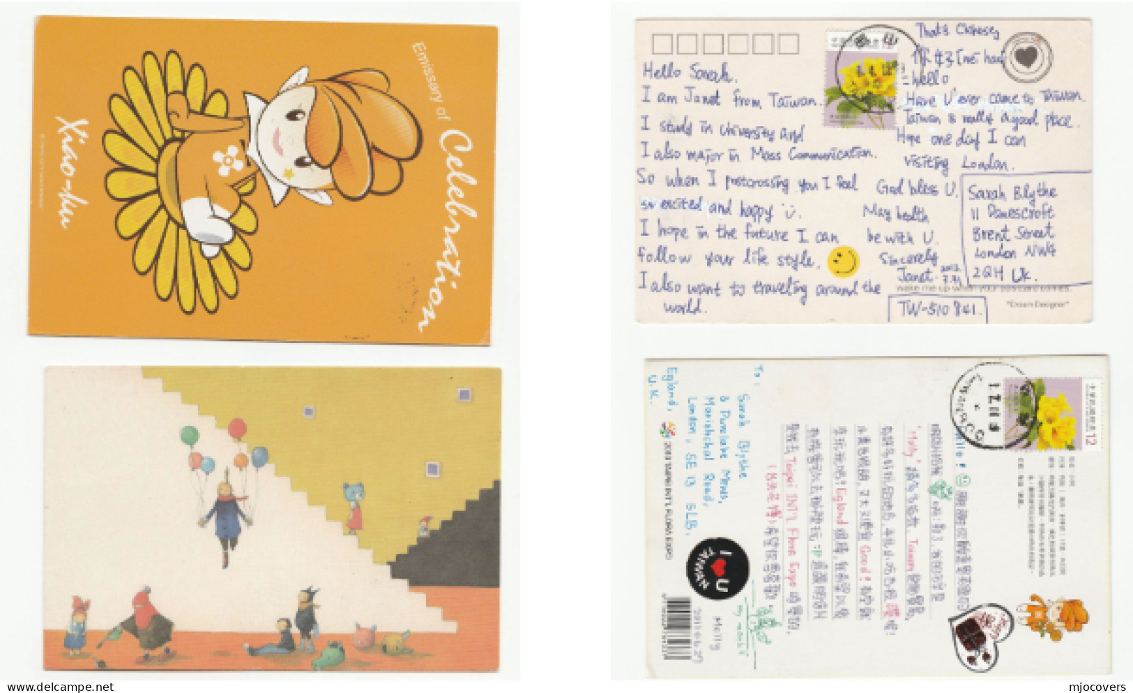 2 Greetings Postcards TAIWAN Stamps To Gb Postcard Taipei China - Brieven En Documenten