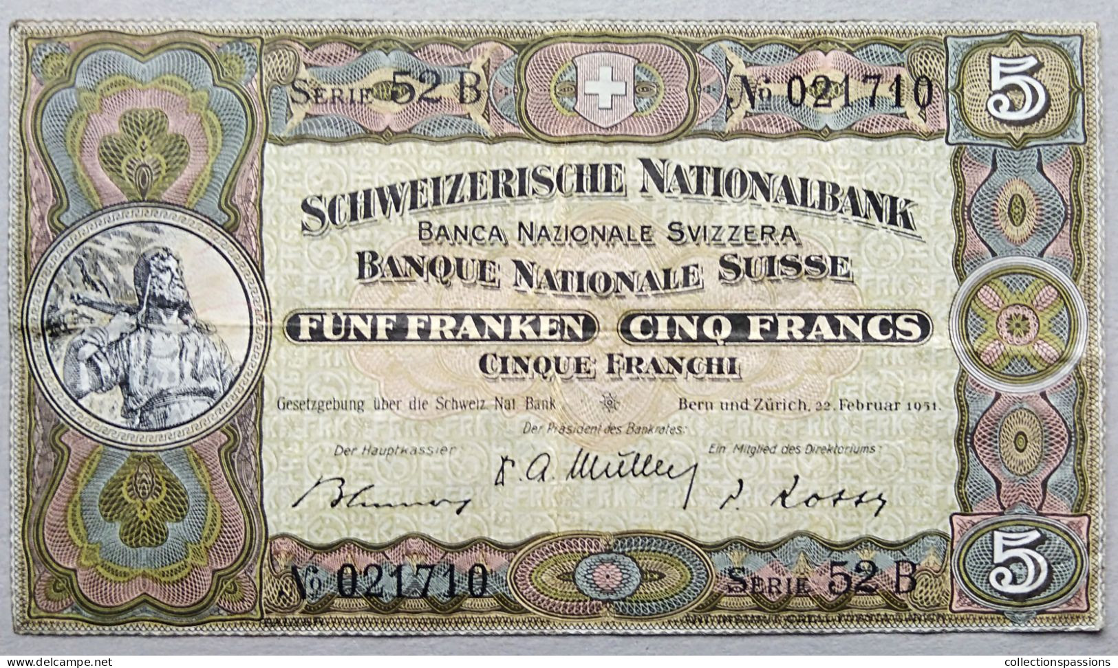 SUISSE - Billet De 5 Franken. 22-02-51. TTB+ - Suisse