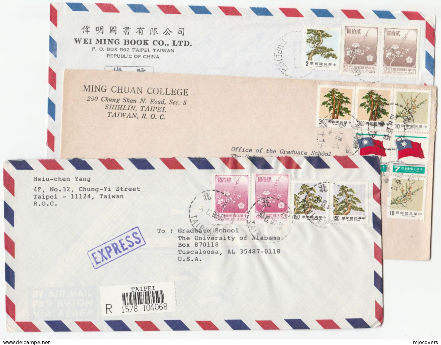 TREES 3 Reg TAIWAN  Multi Diff TREE Stamps COVERS Air Mail To Gb Registered Taipei Label Cover China - Brieven En Documenten