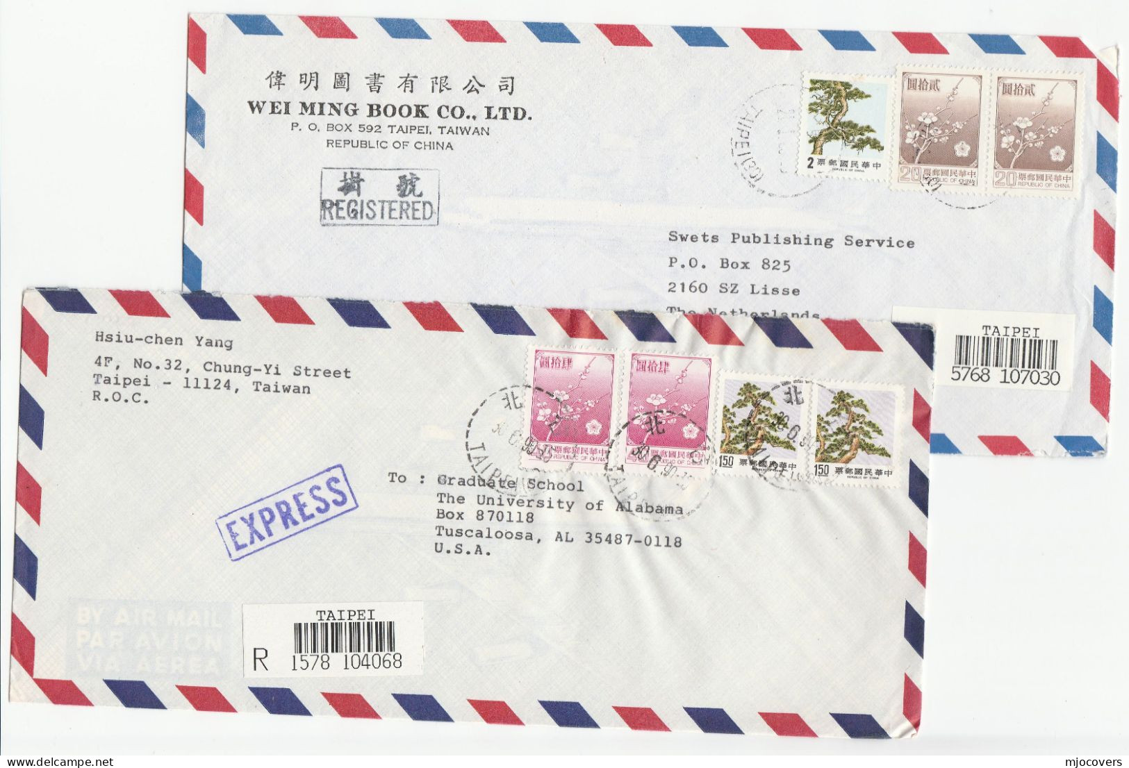 TREES 3 Reg TAIWAN  Multi Diff TREE Stamps COVERS Air Mail To Gb Registered Taipei Label Cover China - Storia Postale