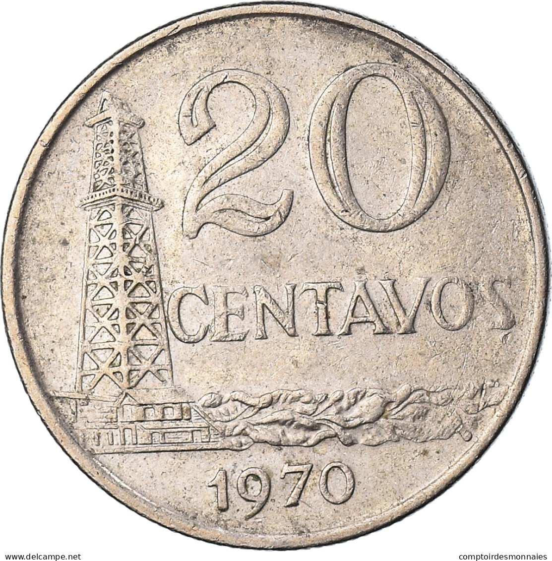 Monnaie, Brésil, 20 Centavos, 1970, Die Adjustment Strike Error, TTB - Brésil