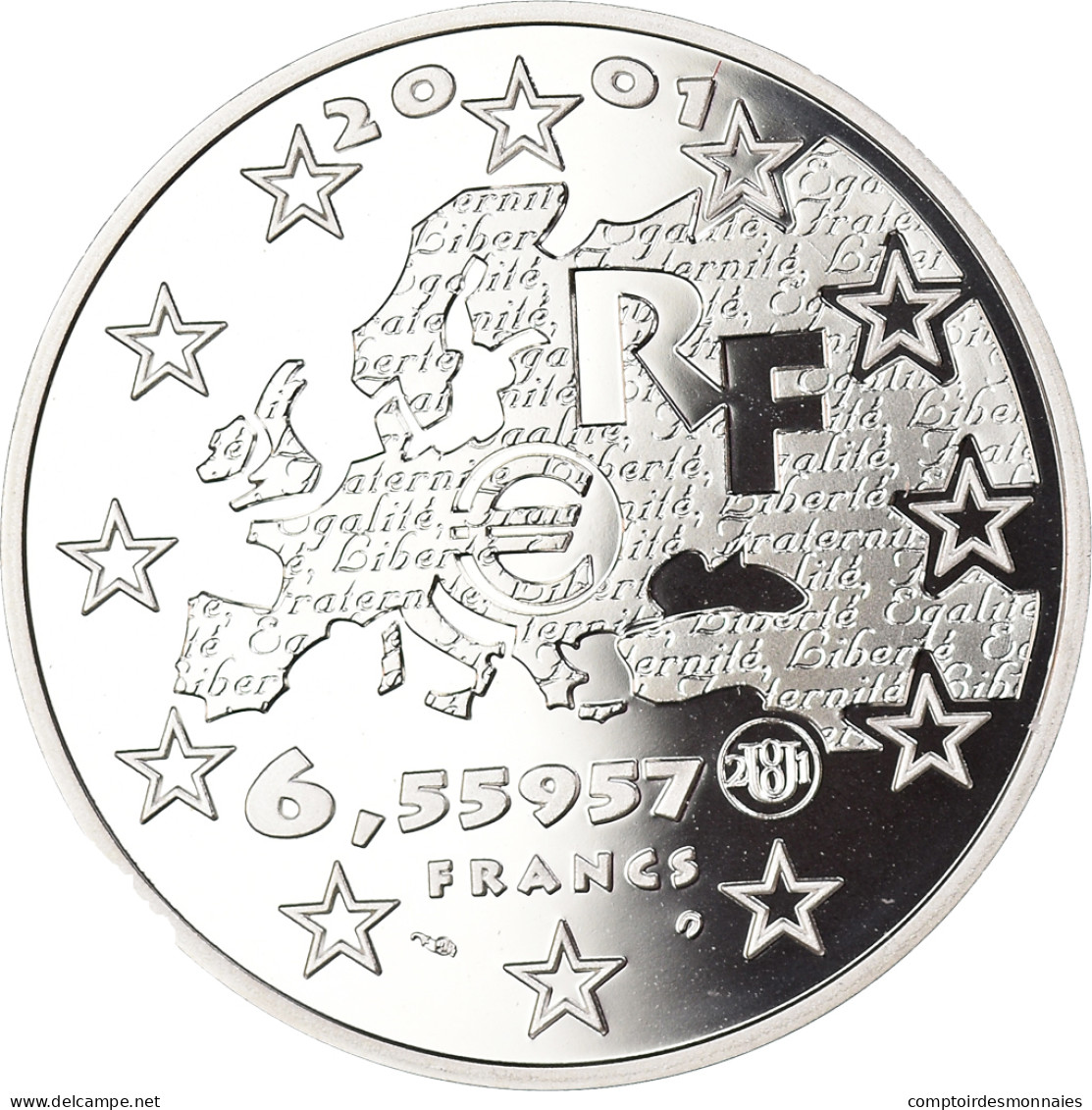 Monnaie, France, Egalité, 6.55957 Francs, 2001, Paris, Egalité.BE.colorized. - Gedenkmünzen