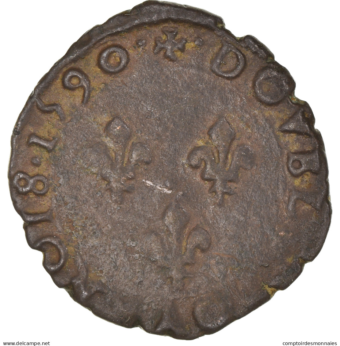 Monnaie, France, Charles X, Double Tournois, 1590, Dijon, TB, Cuivre, CGKL:146 - 1589-1610 Henri IV Le Vert-Galant