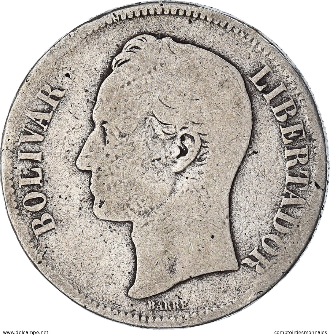 Monnaie, Venezuela, Gram 25, 5 Bolivares, 1888, B+, Argent, KM:24.1 - Venezuela