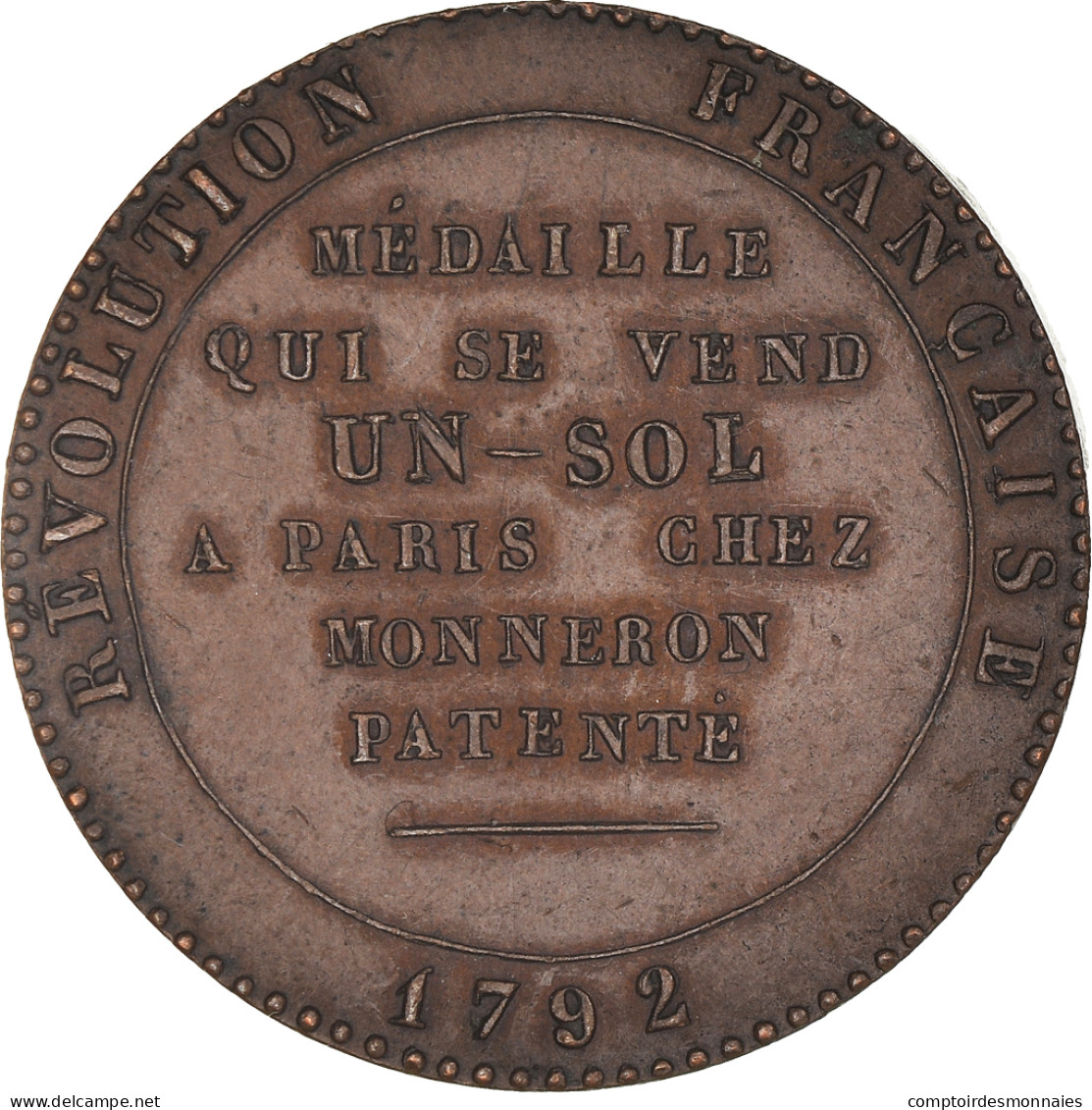 Monnaie, France, Hercule, Sol, 1792, Birmingham, SUP+, Bronze, KM:Tn22 - Andere & Zonder Classificatie