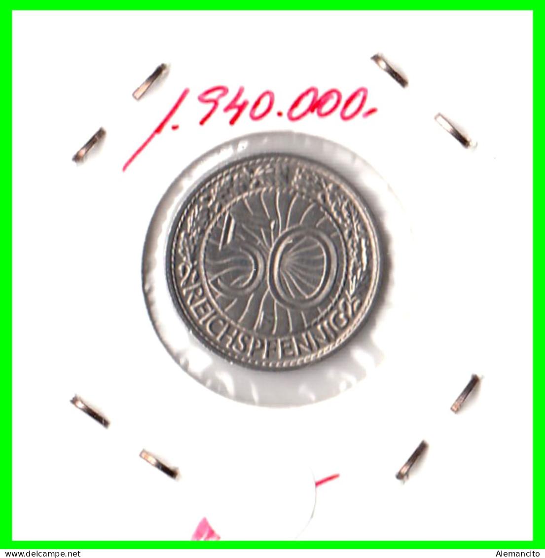 GERMANY REPÚBLICA DE WEIMAR 50 REICHSPFENNIG ( 1927 CECA - F )  (REICHSPFENNIG KM # 40 - 50 Renten- & 50 Reichspfennig