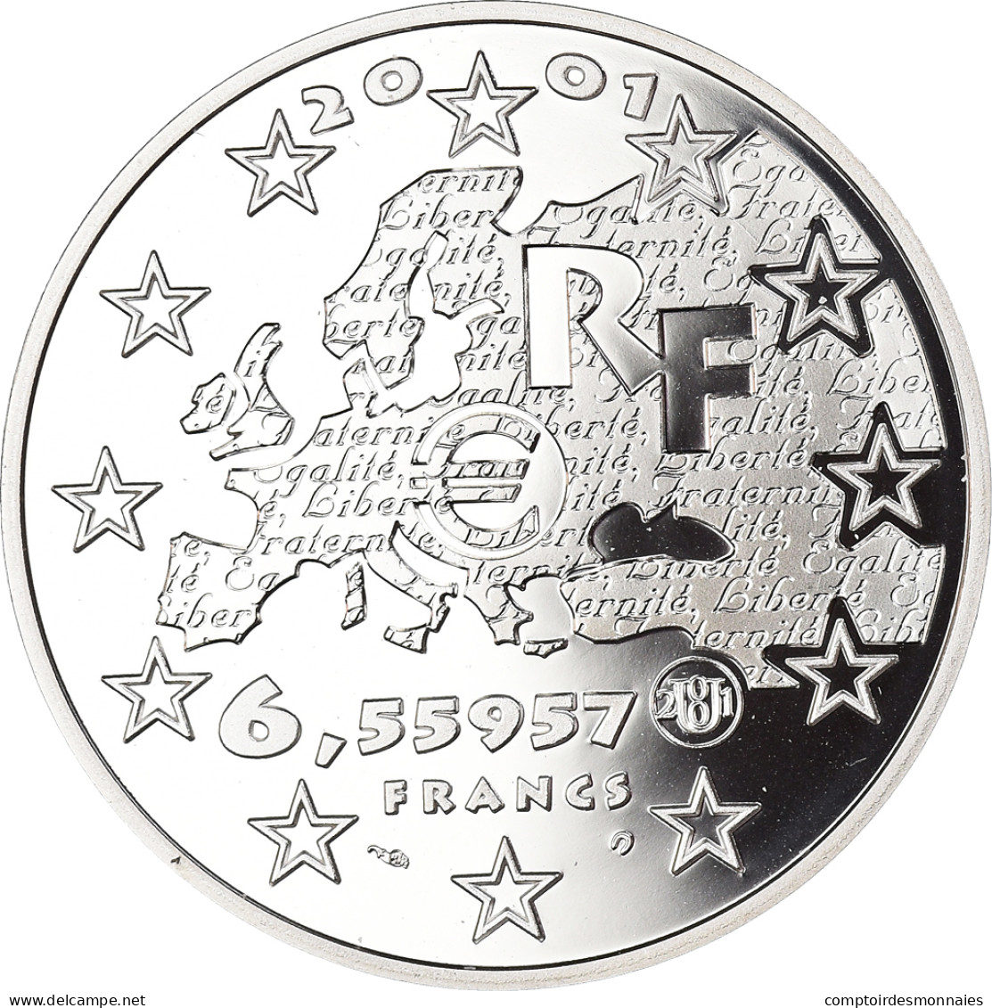 Monnaie, France, FRATERNITE, 6.55957 Francs, 2001, Paris, Colorized.BE., FDC - Conmemorativos