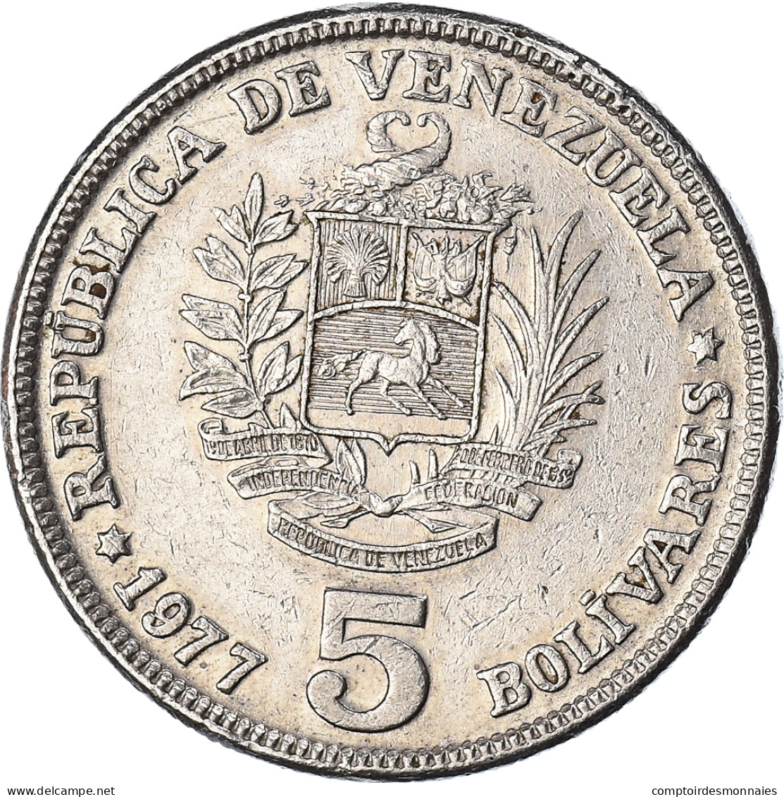 Monnaie, Venezuela, 5 Bolivares, 1977, TTB, Nickel, KM:53.1 - Venezuela