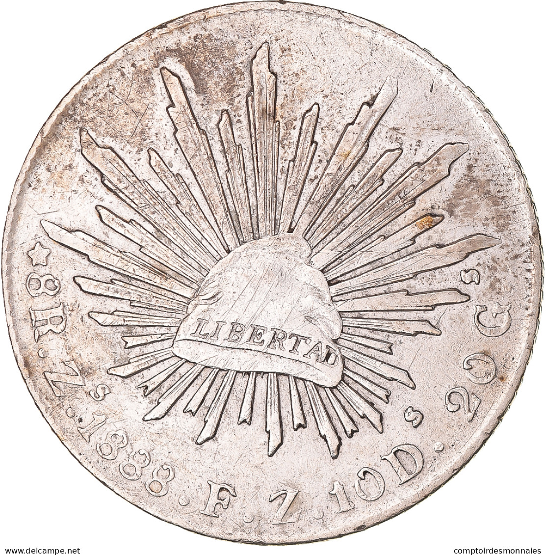 Monnaie, Mexique, 8 Reales, 1888, Zacatecas, TTB+, Argent, KM:377.13 - Messico