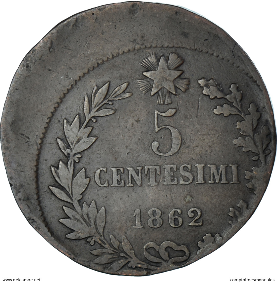 Monnaie, Italie, Vittorio Emanuele II, 5 Centesimi, 1862, Naples, Casquette - 1861-1878 : Víctor Emmanuel II