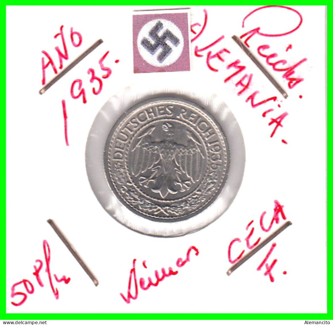 GERMANY REPÚBLICA DE WEIMAR 50 REICHSPFENNIG ( 1935 CECA - F )  (REICHSPFENNIG KM # 40 - 50 Renten- & 50 Reichspfennig
