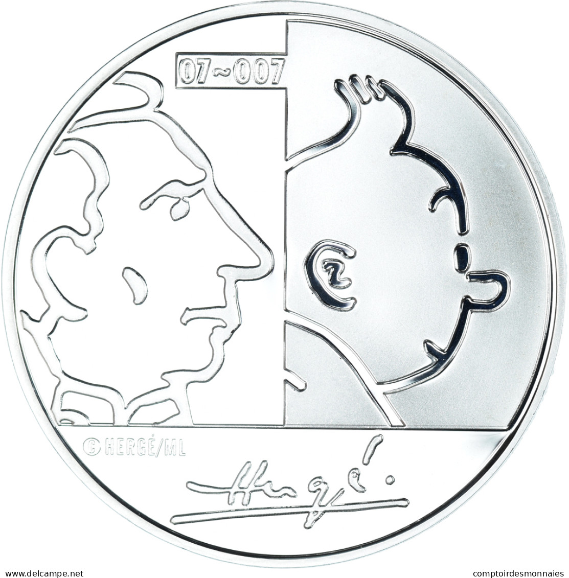 Belgique, 20 Euro, TINTIN HERGE, 2007, Proof, FDC, Argent, KM:262 - Belgium
