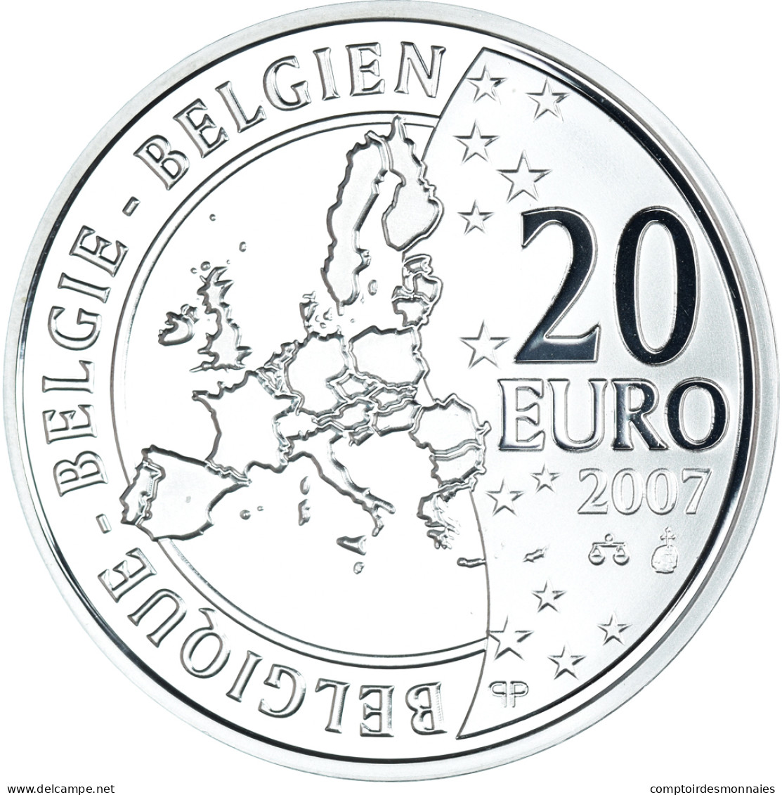 Belgique, 20 Euro, TINTIN HERGE, 2007, Proof, FDC, Argent, KM:262 - België