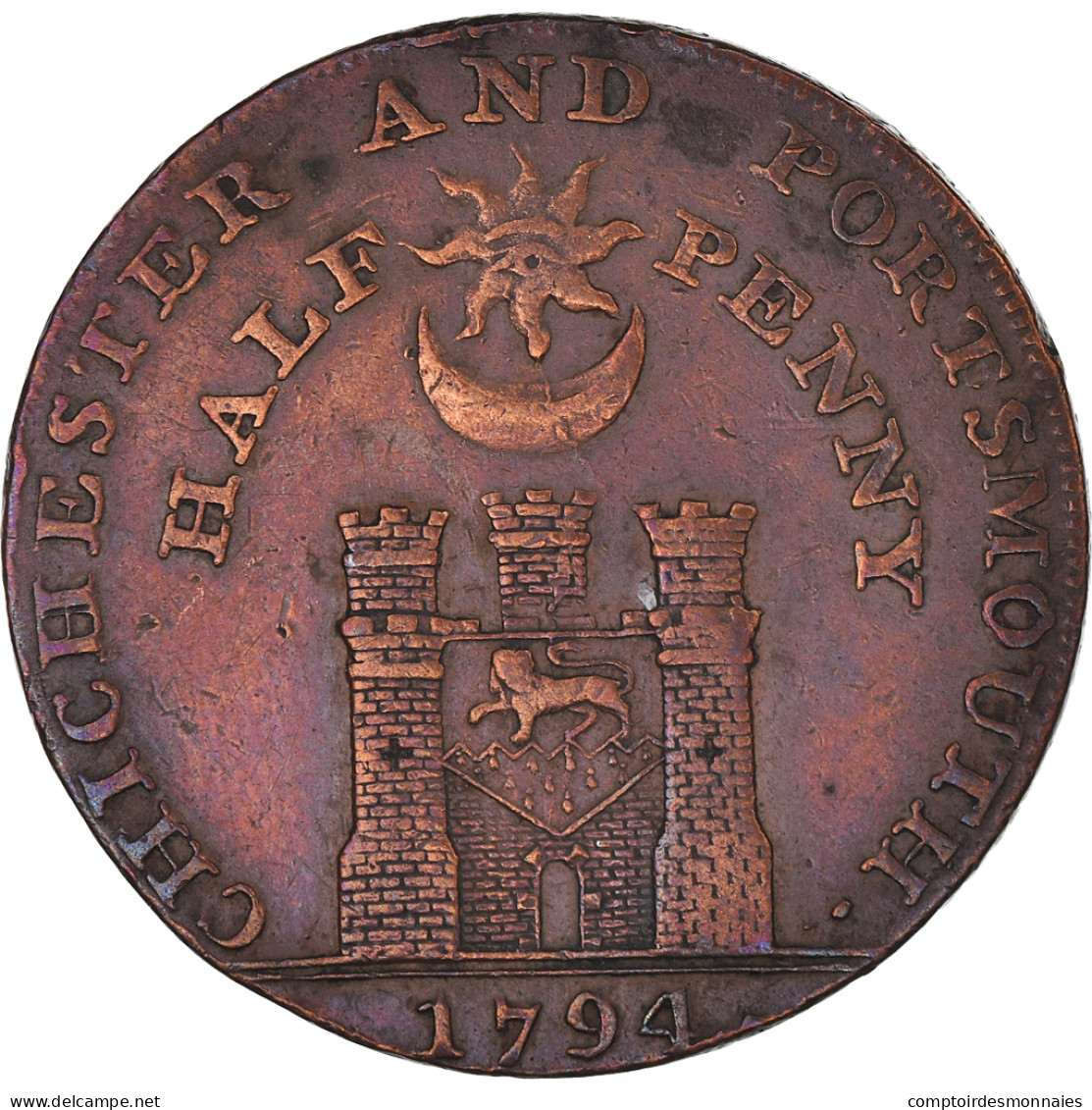 Monnaie, Grande-Bretagne, Hampshire, Halfpenny Token, 1794, Portsmouth, TTB - Altri & Non Classificati