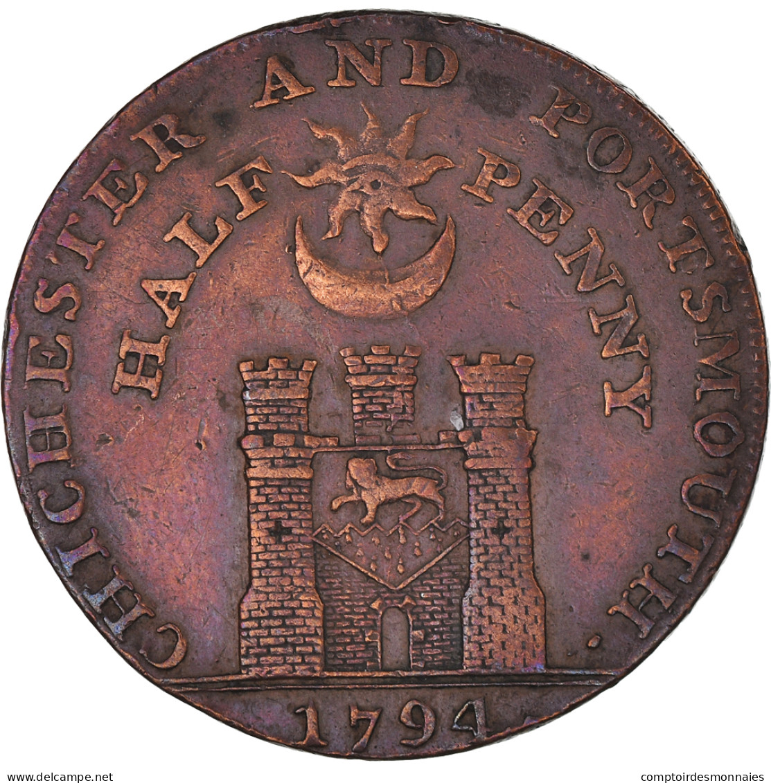 Monnaie, Grande-Bretagne, Hampshire, Halfpenny Token, 1794, Portsmouth, TTB - Andere & Zonder Classificatie