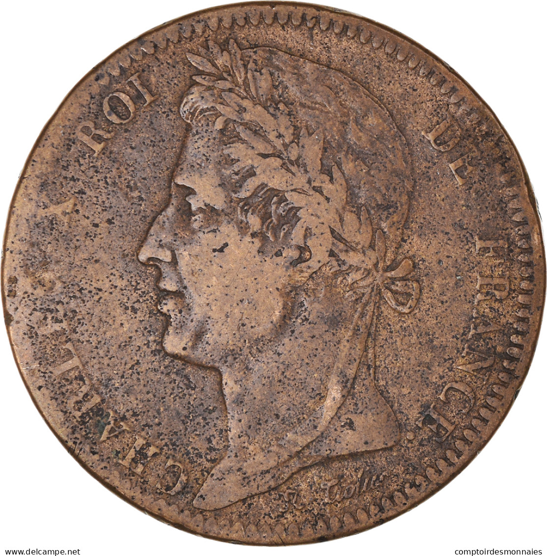 Monnaie, Colonies Françaises, Charles X, 10 Centimes, 1825, Paris, TB+, Bronze - Autres & Non Classés