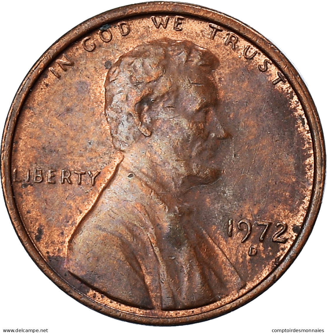 Monnaie, États-Unis, Lincoln Cent, Cent, 1972, U.S. Mint, Denver, TB, Laiton - 1959-…: Lincoln, Memorial Reverse