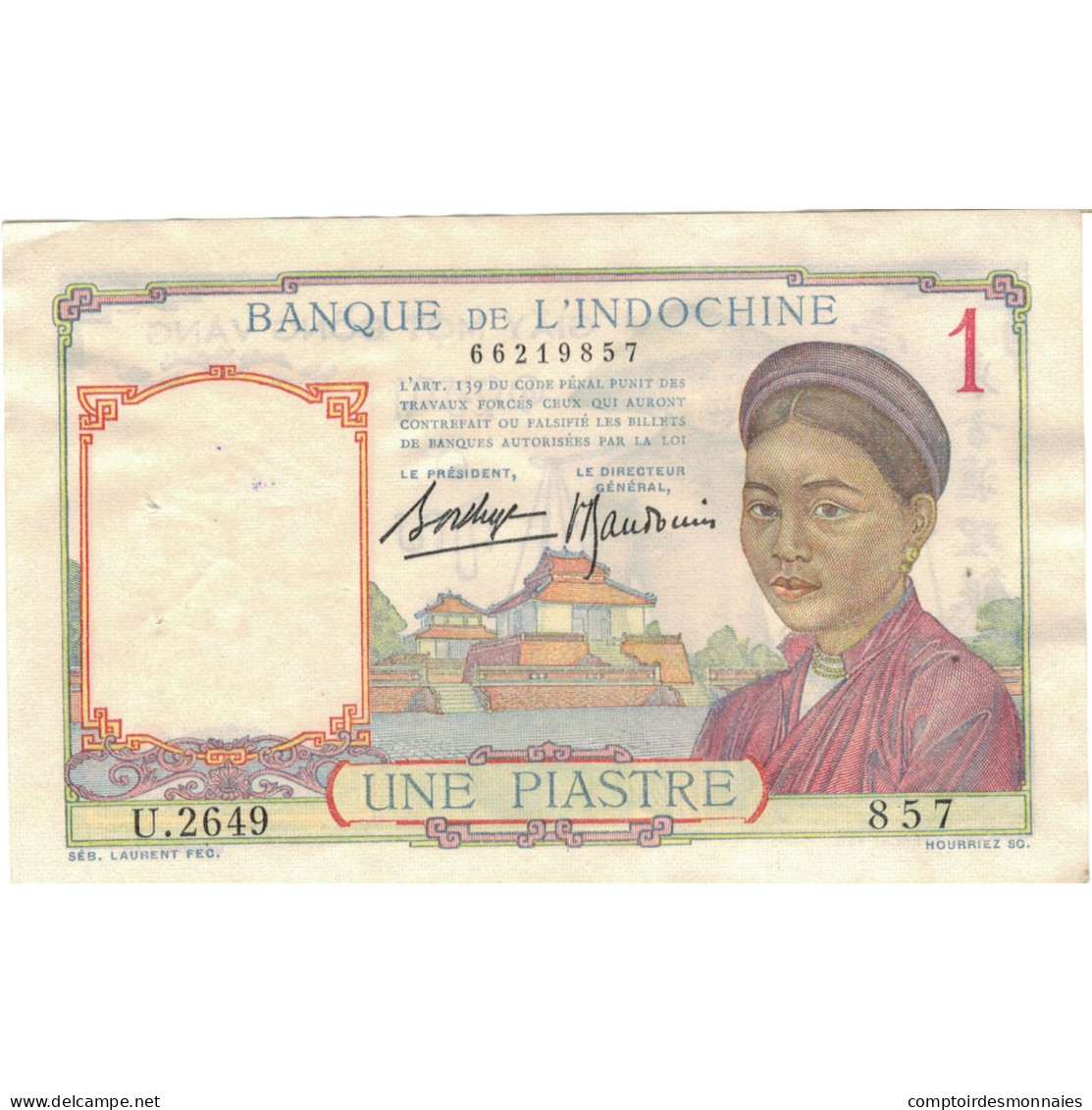 Billet, Indochine Française, 1 Piastre, Undated (1953), KM:92, SUP+ - Indochina