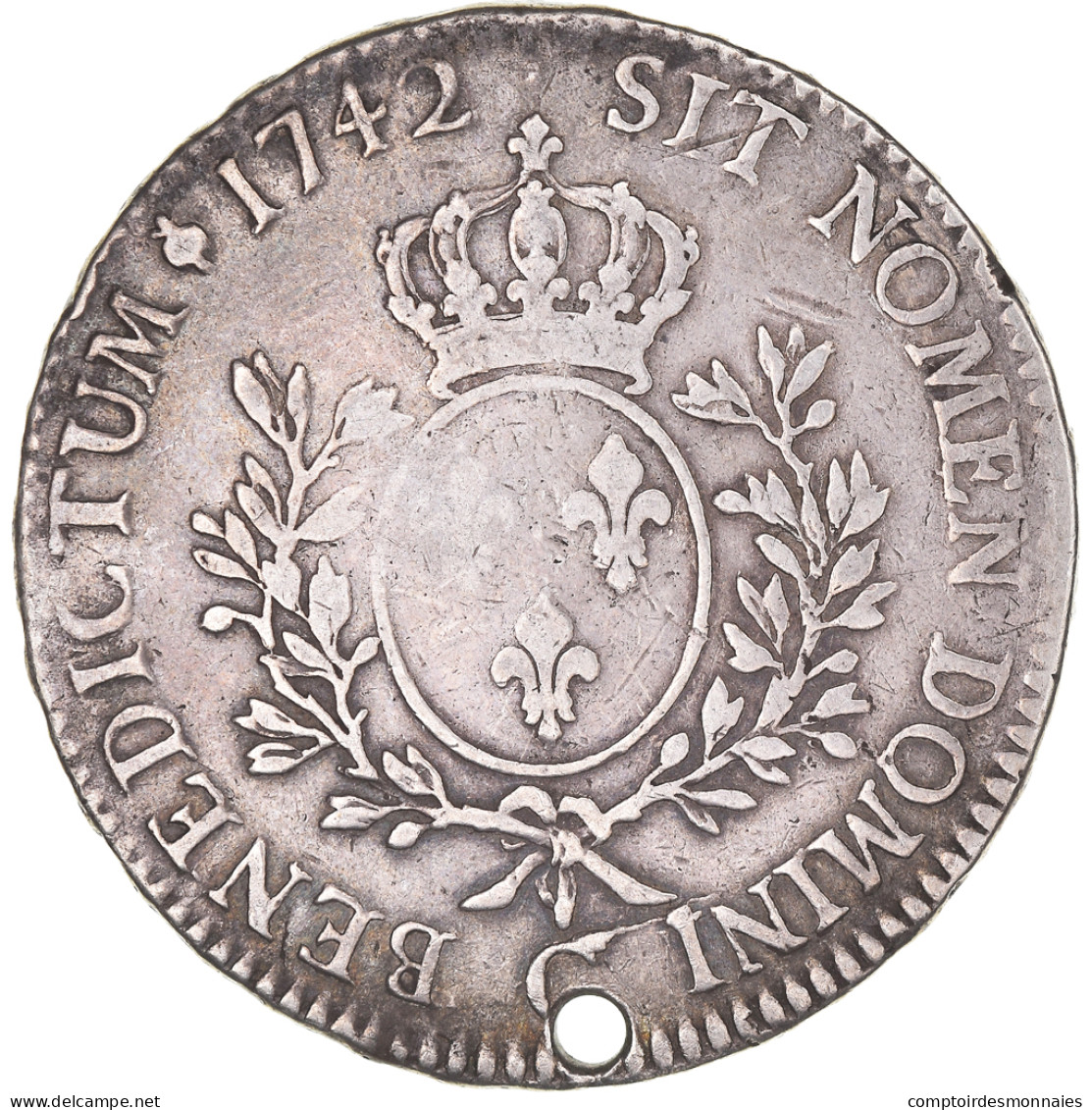 Monnaie, France, Louis XV, Écu Au Bandeau, Ecu, 1742, Poitiers, Trouée, TB+ - 1715-1774 Louis XV Le Bien-Aimé