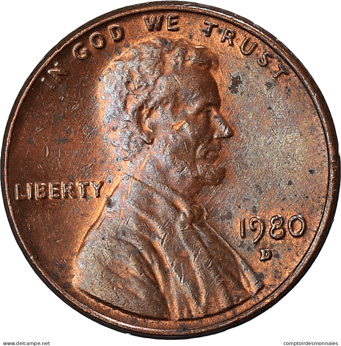 Monnaie, États-Unis, Lincoln Cent, Cent, 1980, U.S. Mint, Denver, TB+, Laiton - 1959-…: Lincoln, Memorial Reverse