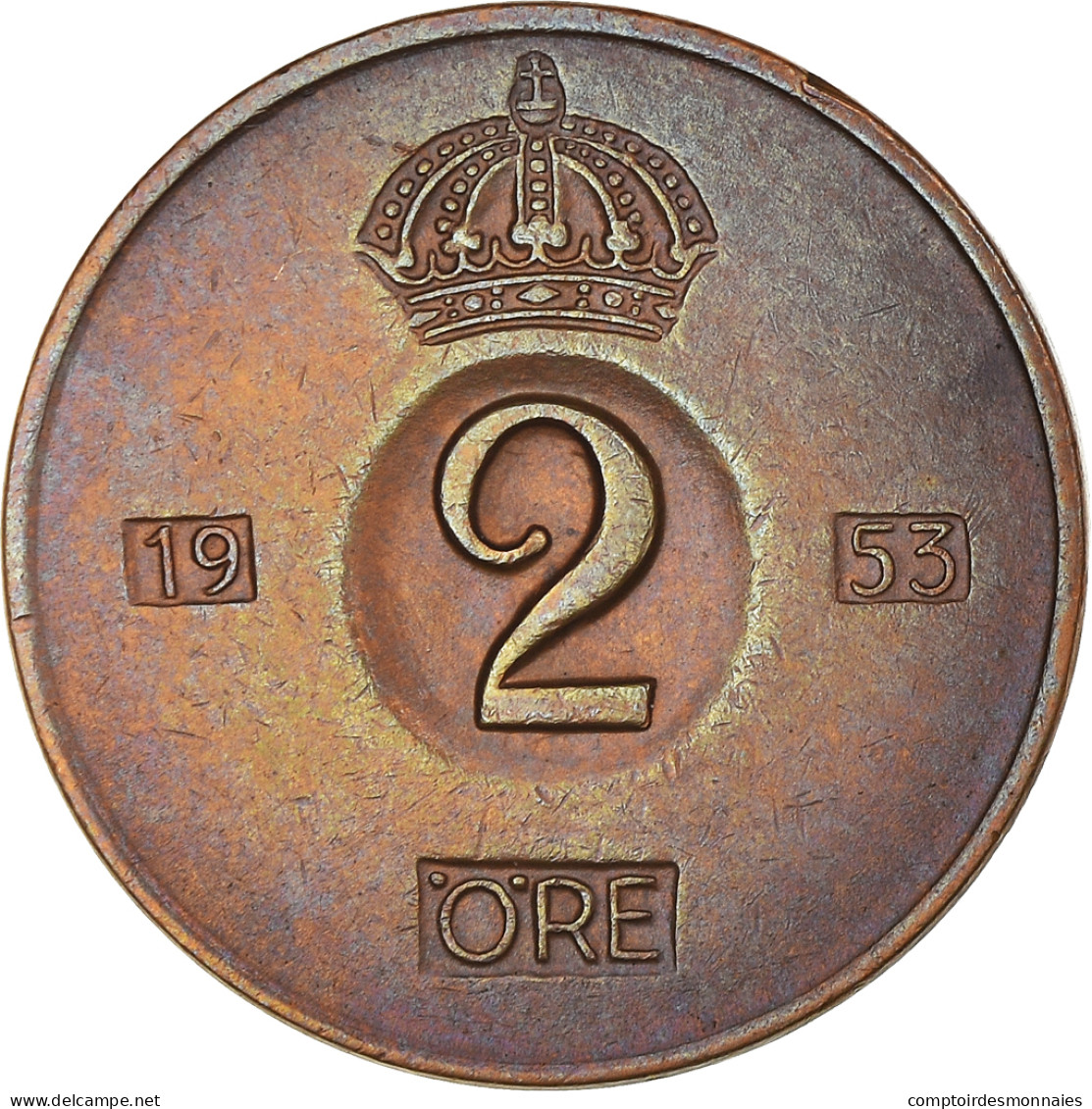 Monnaie, Suède, Gustaf VI, 2 Öre, 1953, TTB+, Bronze, KM:821 - Suède