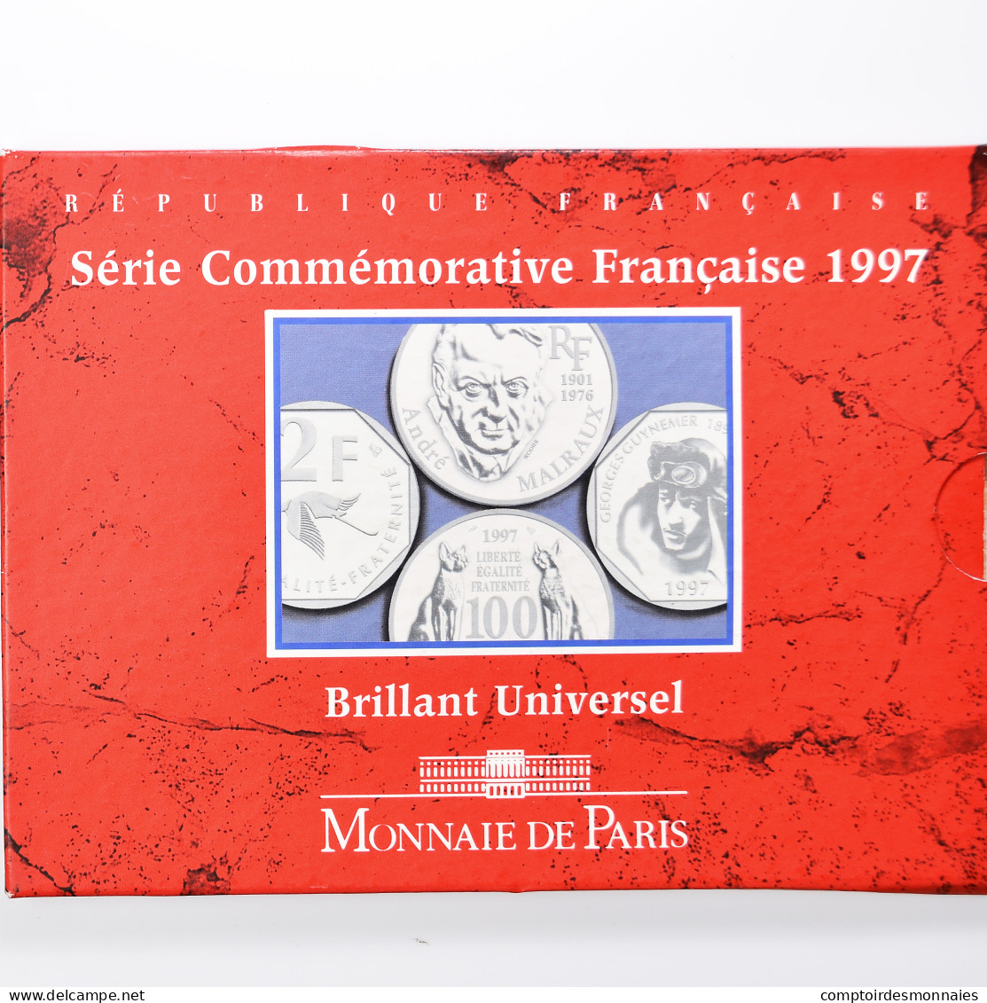 Monnaie, France, SET 2 Monnaies, 2 Francs Guynemer  100 Francs Malraux, 1997 - Commemoratives