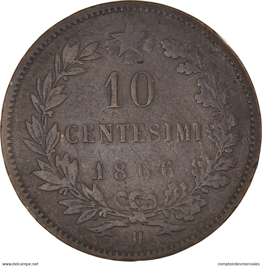 Monnaie, Italie, Vittorio Emanuele II, 10 Centesimi, 1866, Birmingham, TB - 1861-1878 : Victor Emmanuel II.