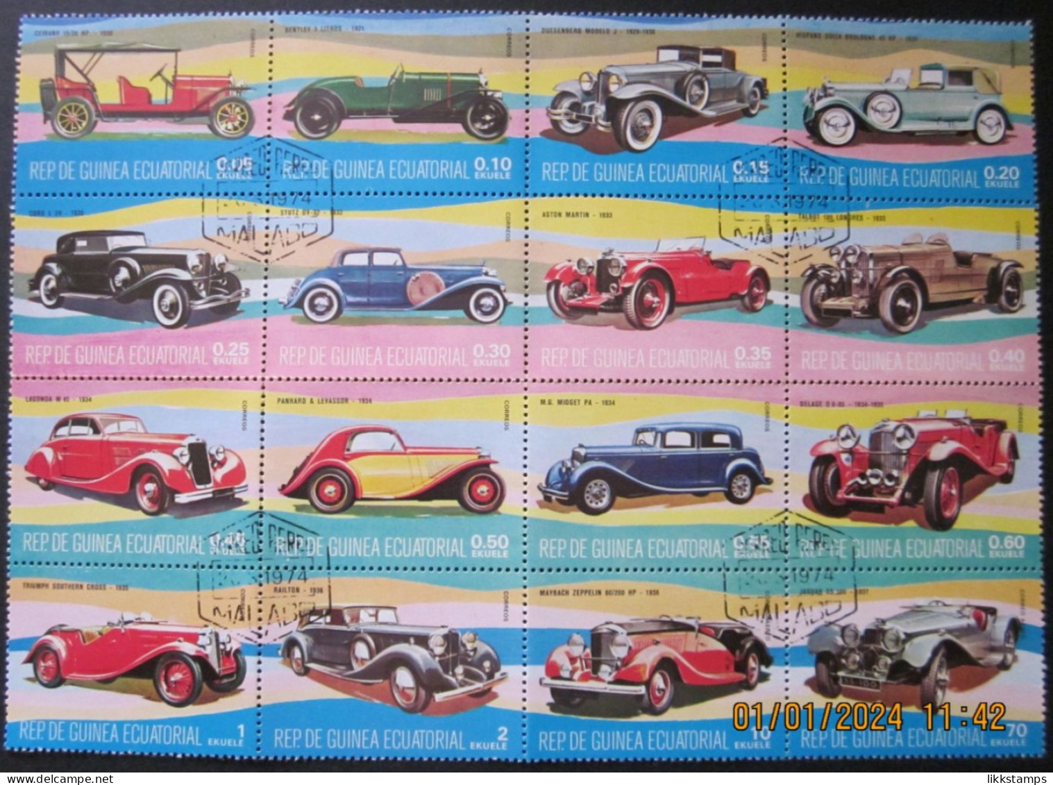 EQUATORIAL GUINEA ~ 6th APRIL 1977 ~ CARS. ~ SET OF 16 ~ VFU #03238 - Equatorial Guinea