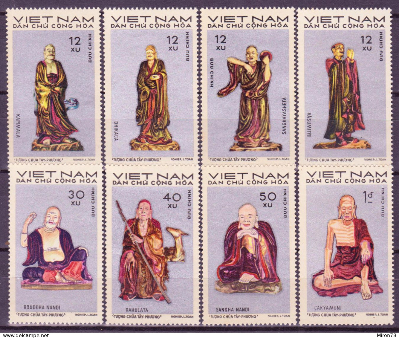 North Vietnam 1971 Folk Sculptures In Tay Phuong Pagoda Set Of 8, MNH - Vietnam