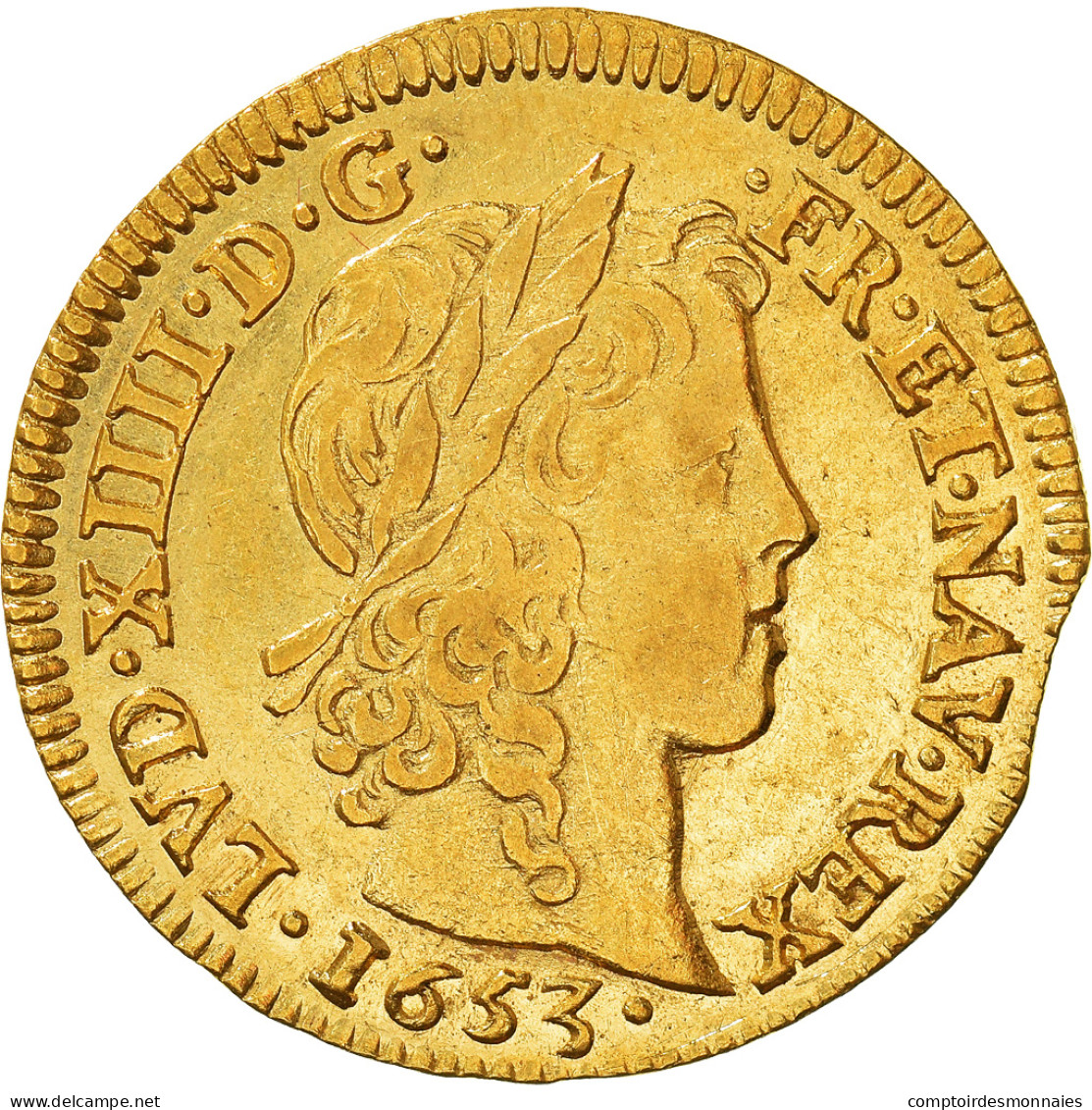 Monnaie, France, Louis XIV, Louis D'or à La Mèche Longue, Louis D'Or, 1653 - 1643-1715 Luis XIV El Rey Sol