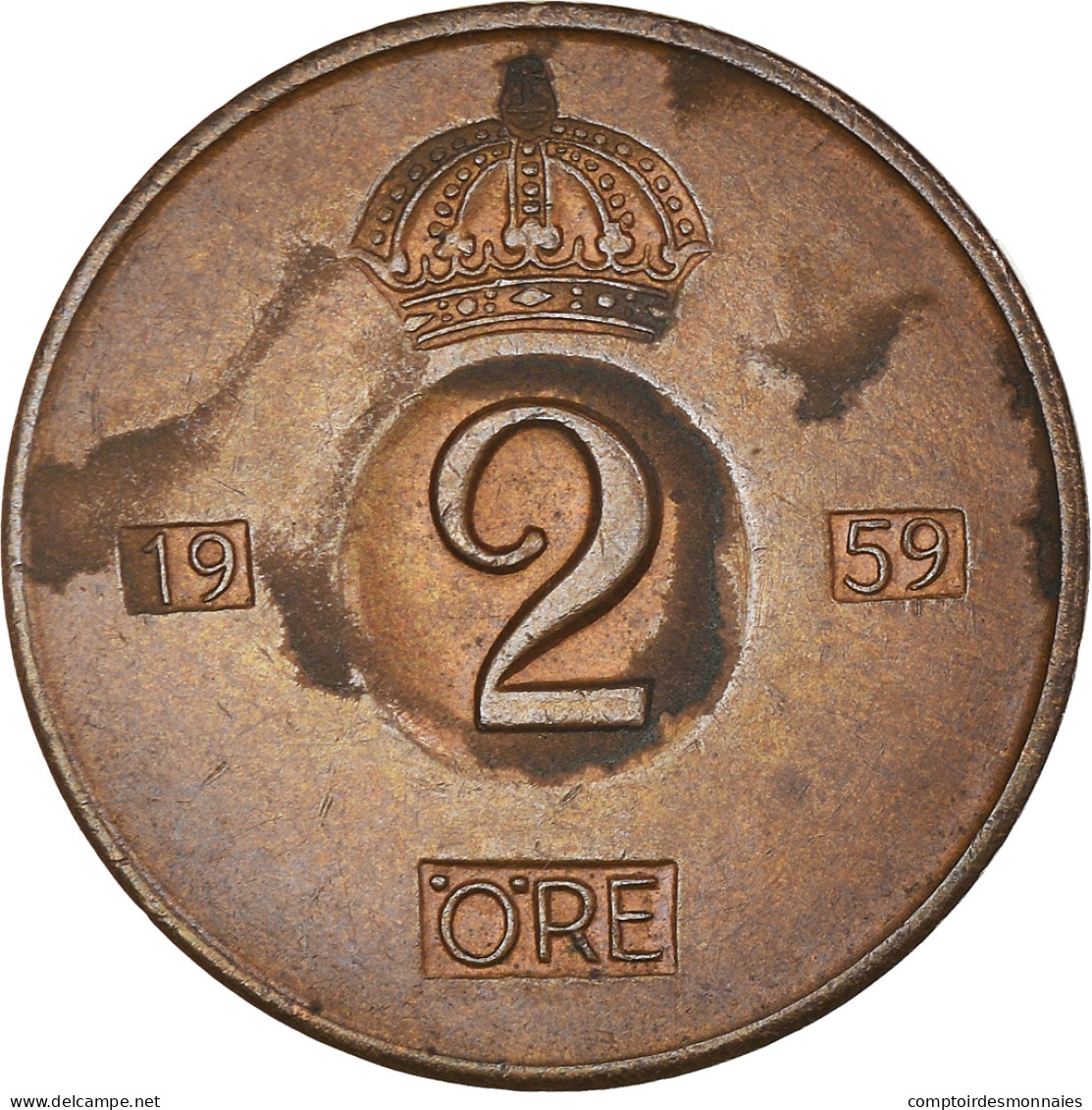 Monnaie, Suède, Gustaf VI, 2 Öre, 1959, TB+, Bronze, KM:821 - Suède