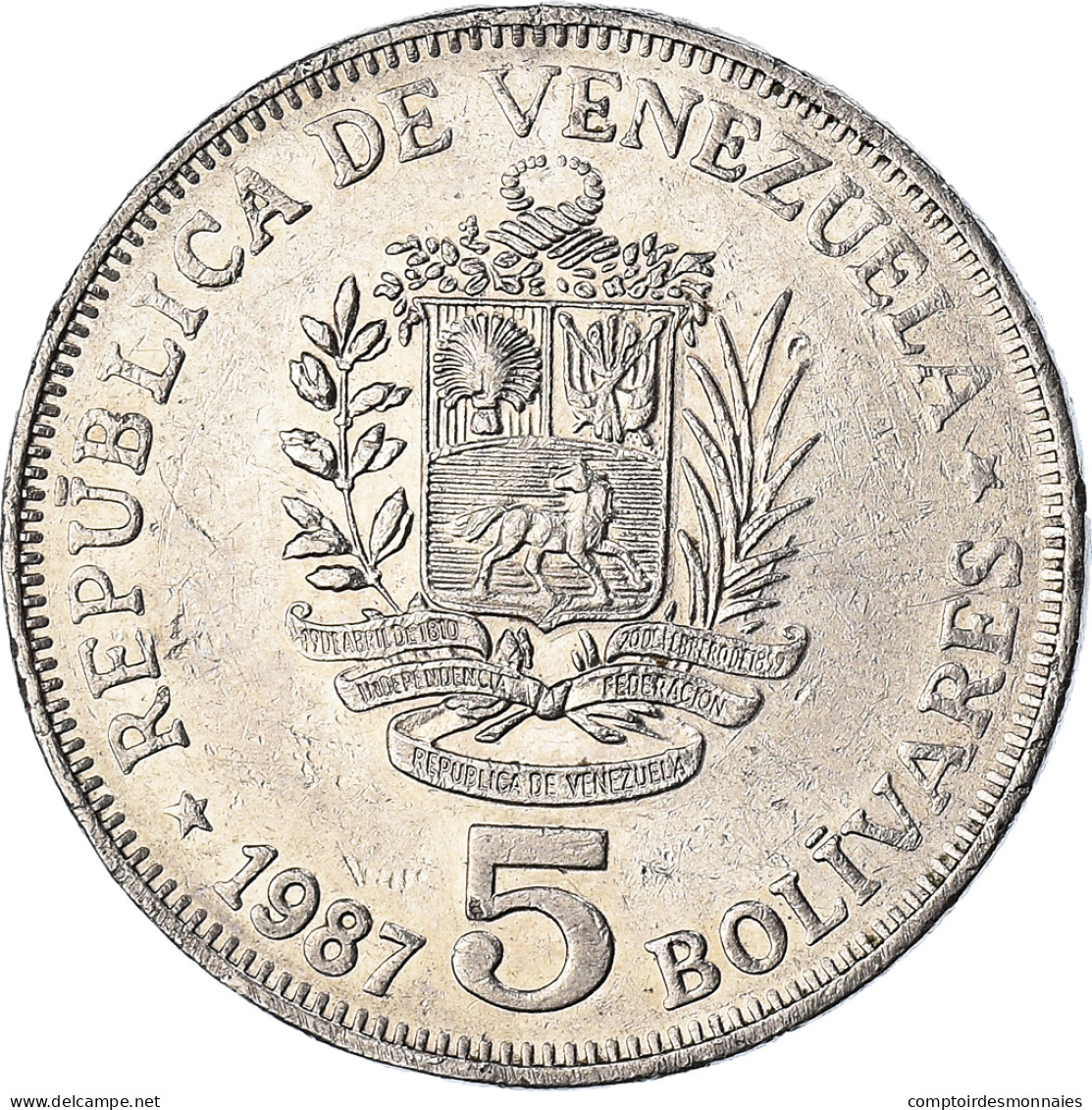 Monnaie, Venezuela, 5 Bolivares, 1987, TTB, Nickel, KM:53.2 - Venezuela