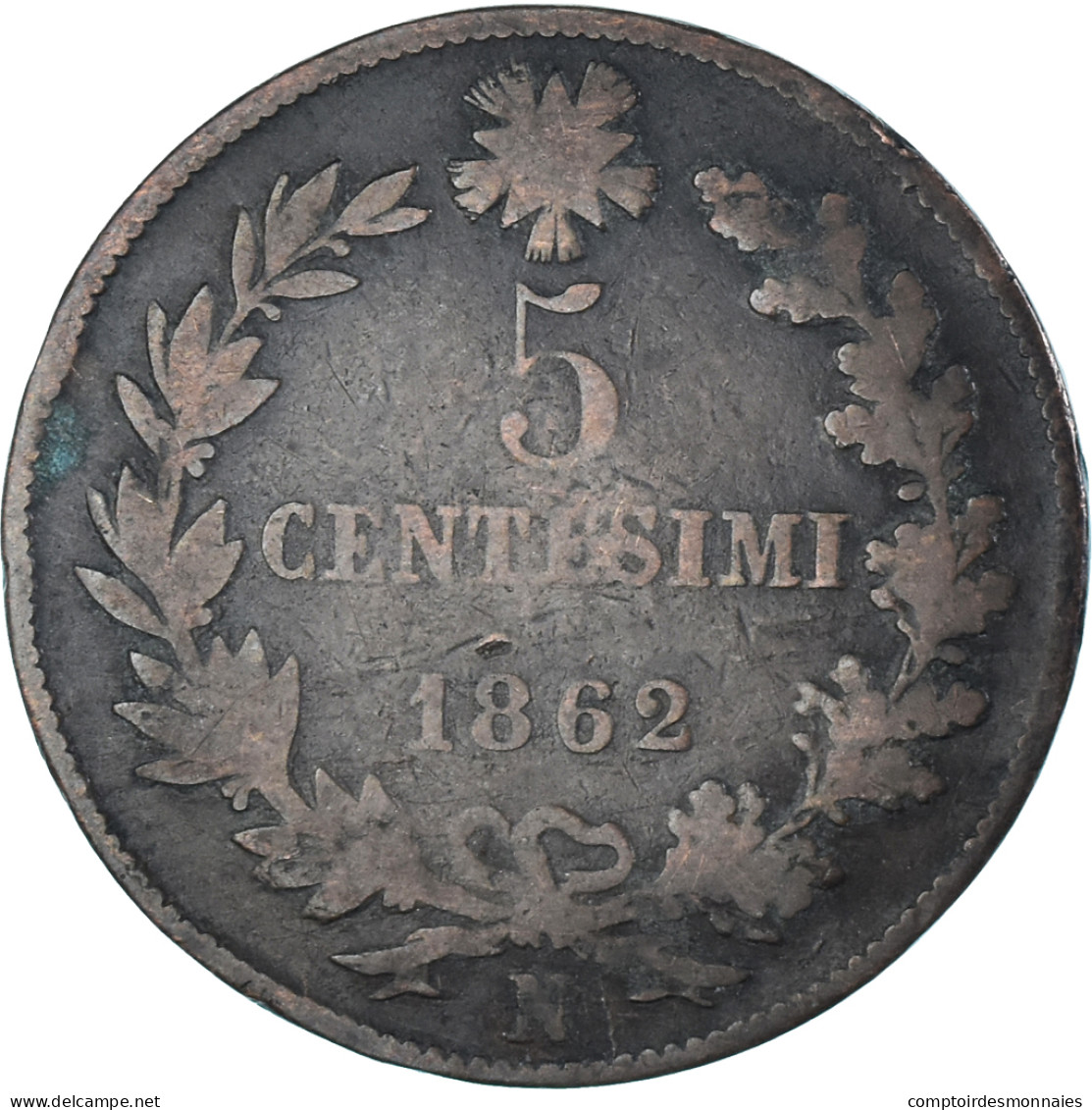 Monnaie, Italie, Vittorio Emanuele II, 5 Centesimi, 1862, Naples, TB, Cuivre - 1861-1878 : Víctor Emmanuel II