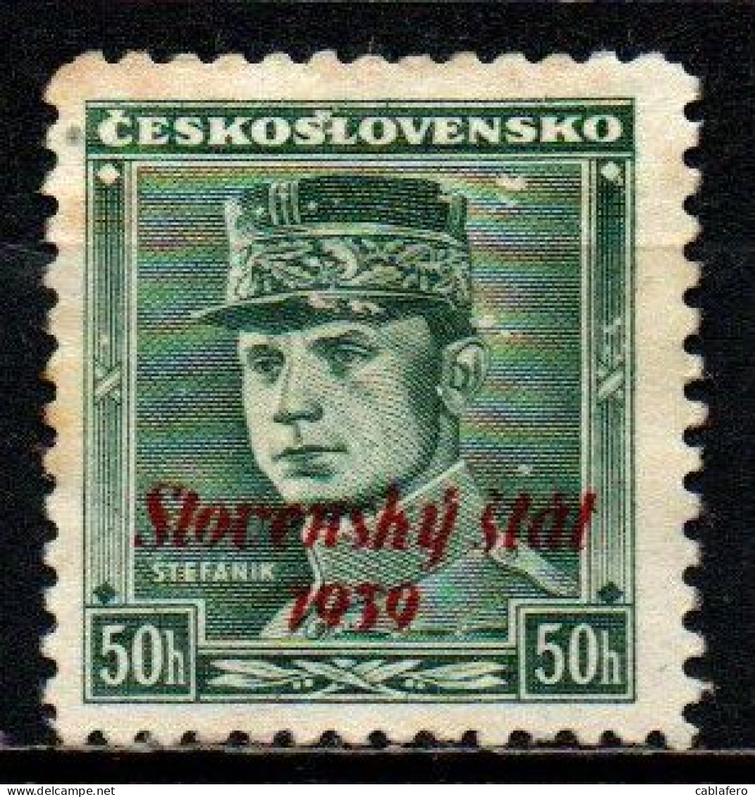 SLOVACCHIA - 1939 - Stamp Of Czechoslovakia Overprinted In Red - SENZA GOMMA - Ongebruikt