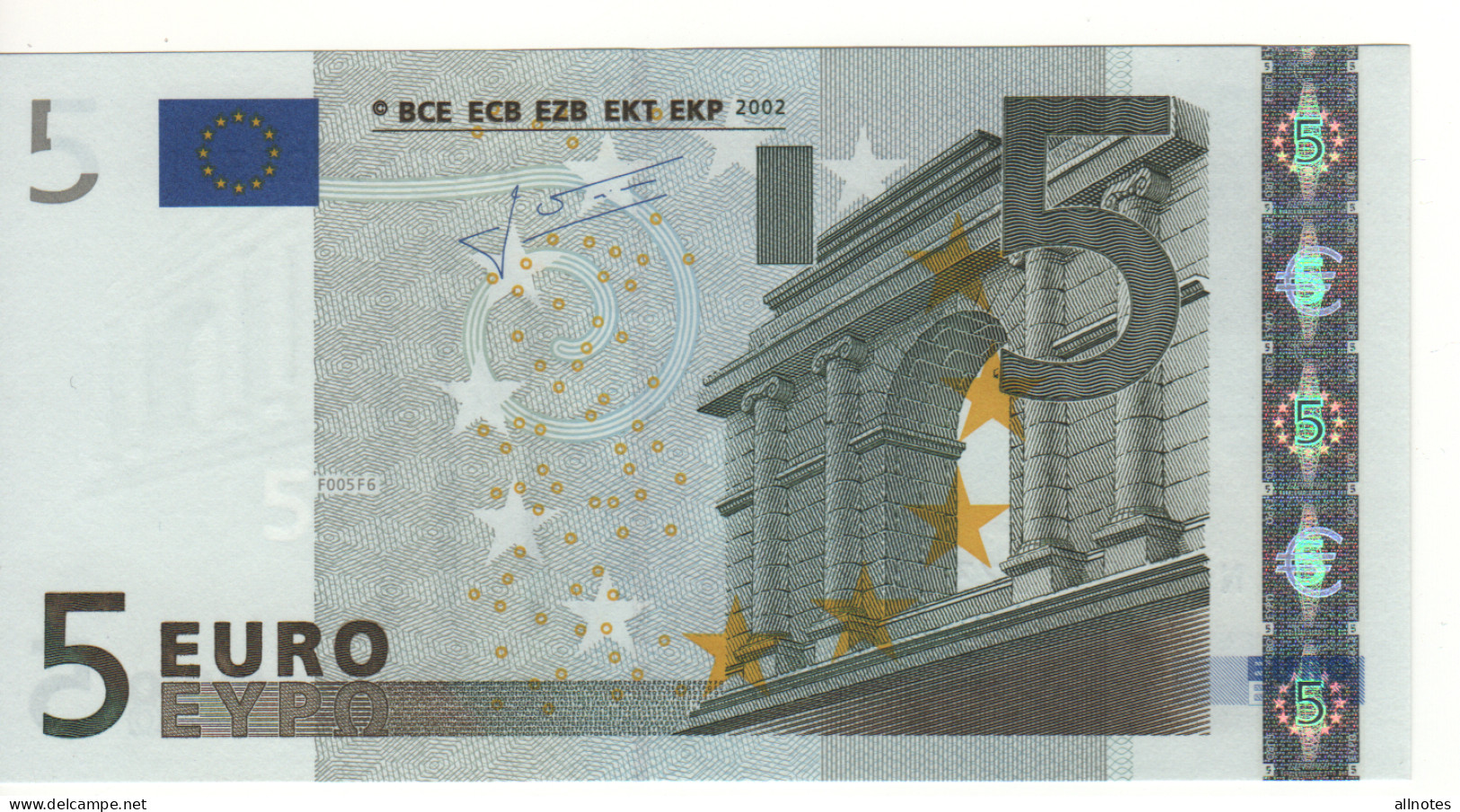 5 EURO  "N"  Austria   Firma Trichet     F 005 F6  /  FDS - UNC - 5 Euro