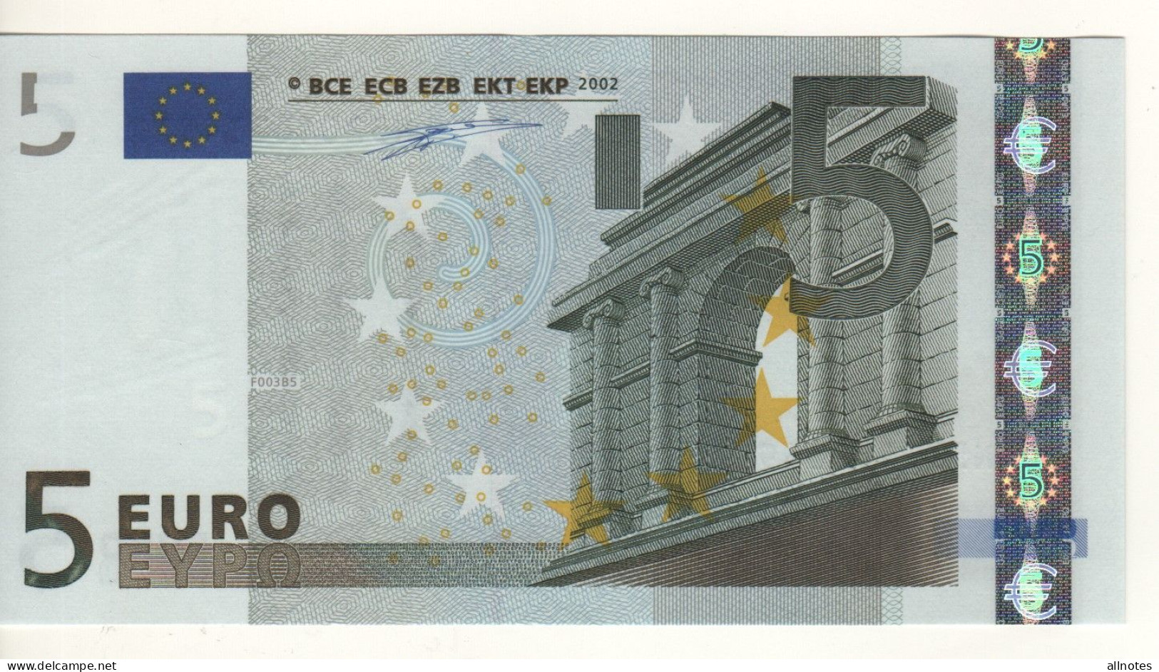 5 EURO  "N"  Austria   Firma Duisenberg     F 003 B5  /  FDS - UNC - 5 Euro