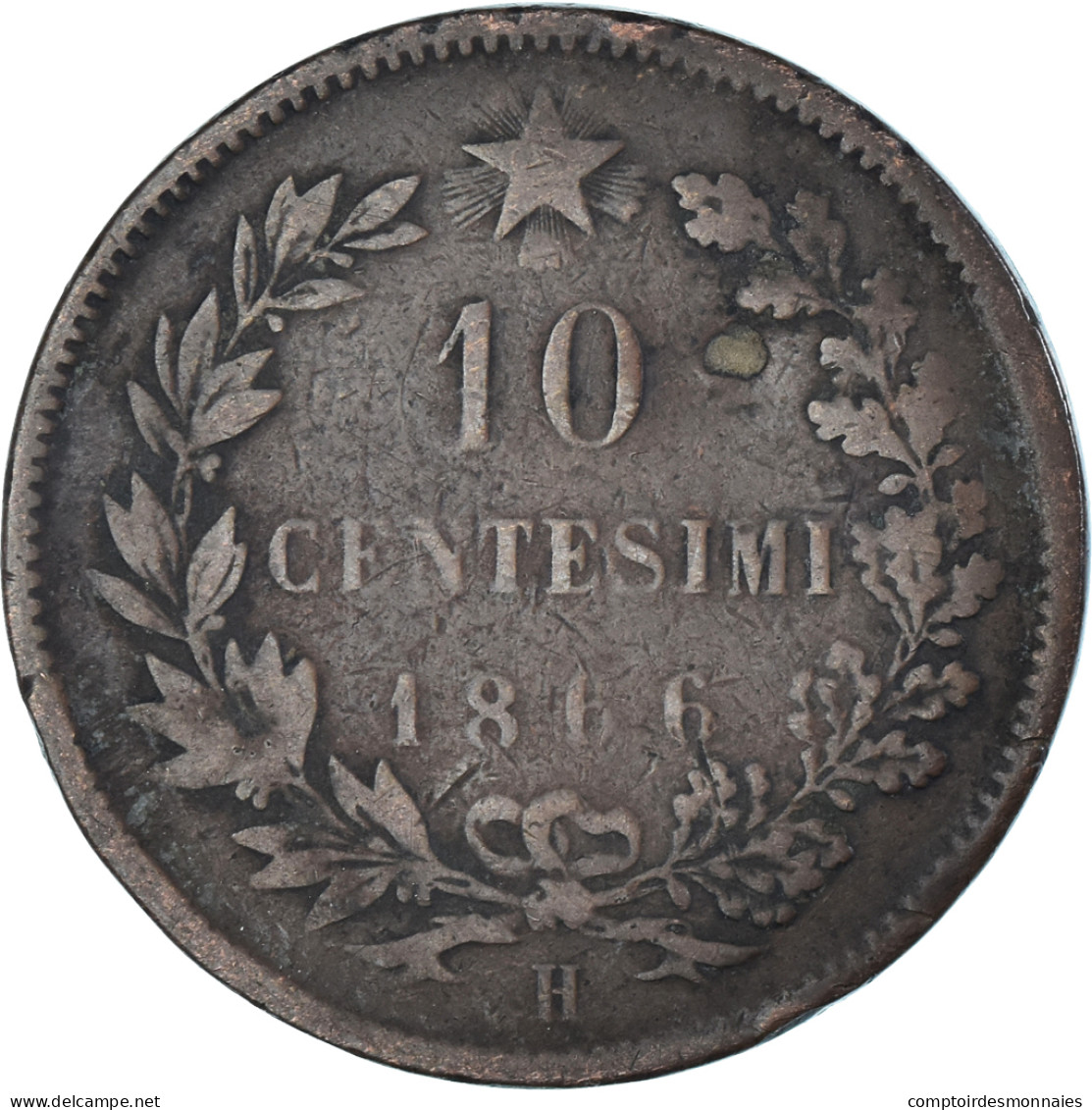 Monnaie, Italie, Vittorio Emanuele II, 10 Centesimi, 1866, Birmingham, TB - 1861-1878 : Victor Emmanuel II.