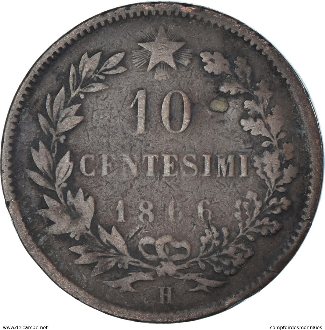 Monnaie, Italie, Vittorio Emanuele II, 10 Centesimi, 1866, Birmingham, TB - 1861-1878 : Victor Emmanuel II