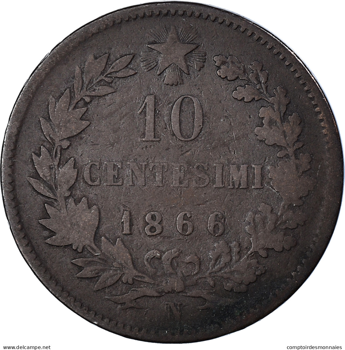 Monnaie, Italie, Vittorio Emanuele II, 10 Centesimi, 1866, Naples, TB+, Cuivre - 1861-1878 : Victor Emmanuel II.