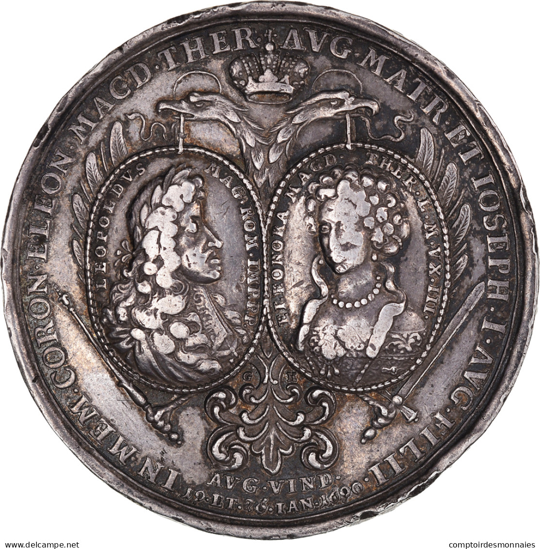 Autriche, Médaille, Eleonore Magdalene & Joseph I, Coronation, 1690, TTB+ - Andere & Zonder Classificatie