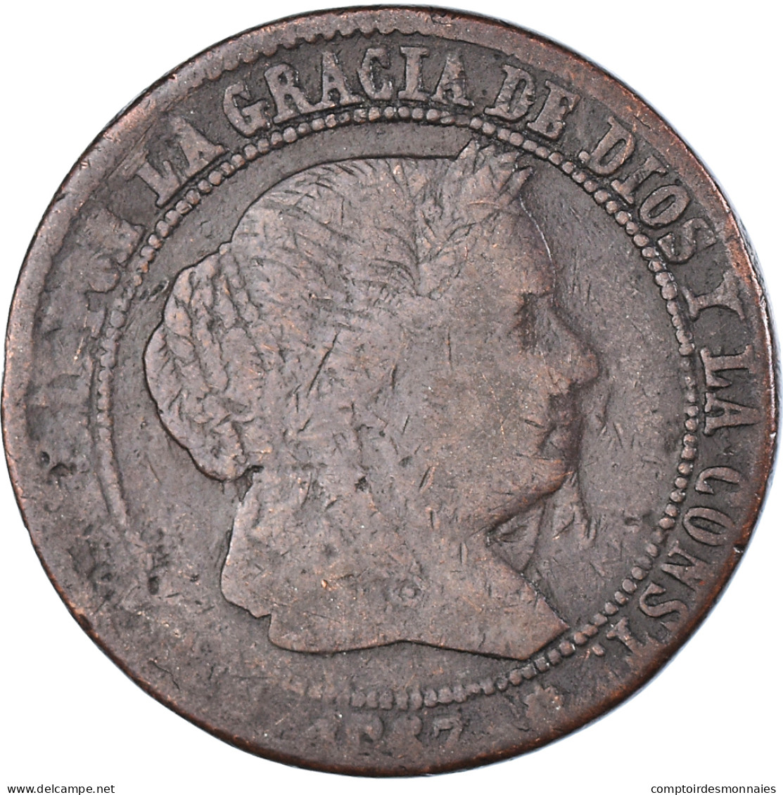 Monnaie, Espagne, Isabel II, 2-1/2 Centimos, 1867, Madrid, TB, Cuivre, KM:634.1 - First Minting