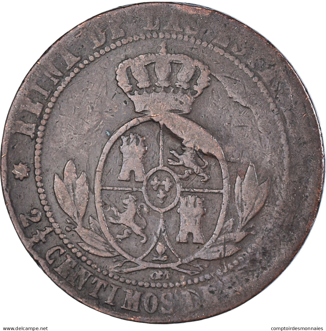 Monnaie, Espagne, Isabel II, 2-1/2 Centimos, 1867, Madrid, TB, Cuivre, KM:634.1 - First Minting